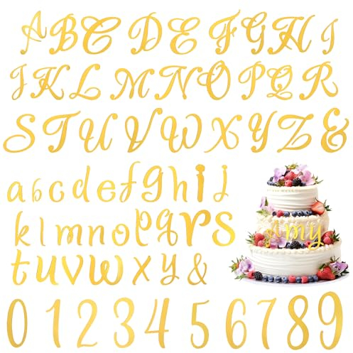 64 Stück Buchstaben Tortendeko Buchstaben Kuchen Deko, Gold Tortendeko Buchstaben A-Z Groß-und Kleinbuchstaben Set, Buchstaben Geburtstag Acryl Zahlen 0-9, Spiegelbuchstaben Gold Deko, Torten Deko