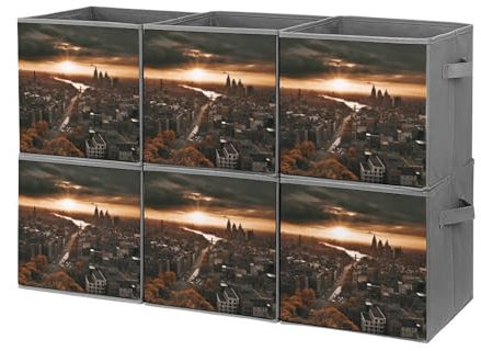 YJWANDL Faltbare Aufbewahrungskörbe, York City Sonnenuntergang, Bilderdruck-Organizer-Boxen mit stabilen Griffen, zusammenklappbare Aufbewahrungsbehälter für Schrank, Regale, Schlafzimmer