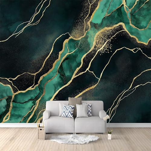 Wallpaper 200 x 140 cm Non-Woven - Murals - Wall - Mural - Photo - 3D - Modern Black Marble with Gold Lines Decoration for Living Room Bedroom Restaurant Home Decor Green