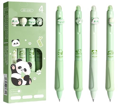 kitudaty Panda Radierbarer Kugelschreiber Stifte Set, 4 Stück Kugelschreiber Radierbarer, Radierbare Stifte zum Wegradieren, Themen Panda, Eiscreme, Kuchen, Panda Pfote, Kugelschreiber Blau
