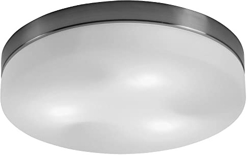 Deckenleuchte 3-Flammig Wohnzimmerlampe Decke Glas weiß Deckenlampe Metall, nickel-matt rund, 3x E27 Fassungen, DxH 30x6,5 cm
