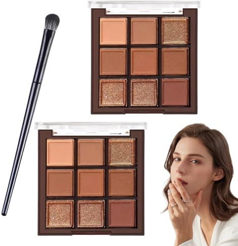 2 Stück Lidschatten Braun,9 Farben Lidschatten Brauntöne,Nude Brown Eyeshadow Palette,Lidschatten Palette Nudetöne mit Lidschattenpinsel,für Verschiedene Anlässe (Erdtöne)