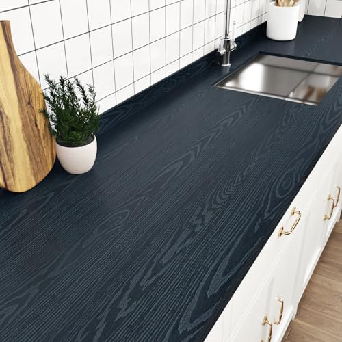Yullpaper Navy Wood Effect Wallpaper Vinyl Wrap for Kitchen Cupboards Navy Blue Sticky Back Wallpaper Counter Top Vinyl Covering Contact Paper Self Adhesive Wall Paper Roll Living Room 40cm x 200cm