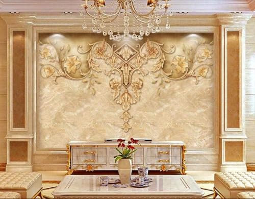 Vintage Gold Floral 3D Tapete Büro Wohnzimmer Sofa Schlafzimmer TV Hintergrund Wand Dekoration-250cm×170cm