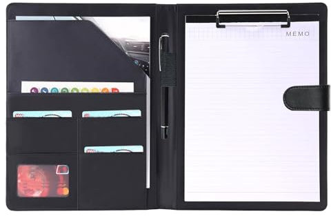 Porte Documents Porte Bloc A4, Porte Document Pu Cuir Porte-formulaires avec Fermeture Magnétique pour L'école, Bureau (Noir)