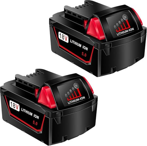 HTongD Ersatzakku für Milwaukee Akku 18v: 5Ah Li-ion Werkzeugakku für Milwaukee M18 - Kompatibel M18B XC 48-11-1850 48-11-1820 48-11-1860 (2 Stück)