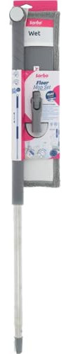 Sorbo Floor Mop Set - RVS Telescopic Handle 160 cm - With Microfibre Mop, Attachment & Wall Mount - Multi-Click Compatible - For Streak-free Floor Cleaning - Lightweight & Extendable