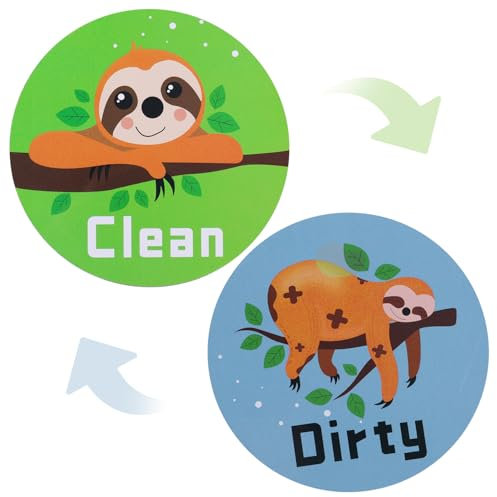 Gosknor Dishwasher Clean Dirty Flip Magnet Sign, Cute Funny Sloth Double-Sided Reversible Clean Dirty Indicator Magnet with Adhesive Metal Plate for Kitchen Refrigerator Laundry Room Decor