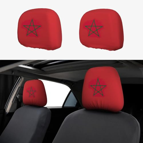 LGHDFYO Lot de 2 housses d'appui-tête pour siège de voiture Motif drapeau du Maroc