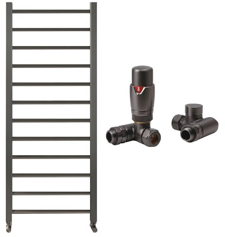 Gunmetal Bathroom Straight Heated Towel Rail Radiator 1600 x 500 with Dual Fuel Thermostatic Valves