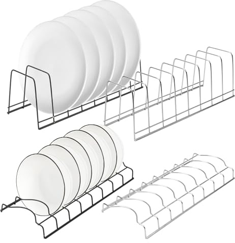 4 PSC Plate Rack & Bowl Rack Set, Plate Organiser for Kitchen Cupboard, Stainless Steel Plate Storage Dish Drying Rack Kitchen Cupboard Organiser for Pot Lid Bowl Plates Cutting Boards Bakeware