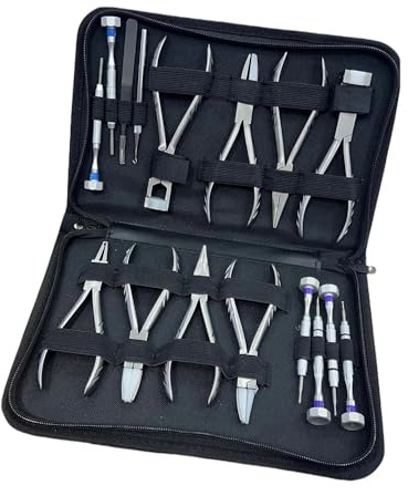 Toplionace Professionelles Brillenreparatur-Werkzeugset | 8 Zangen + 6 Schraubendreher mit Etui Zur Optischen Brillengestellanpassung & Schraubfixierung