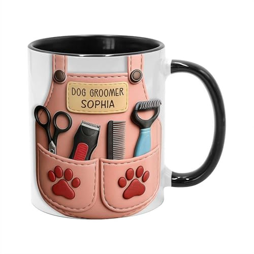 Yiokii Personalized Dog Groomer Mug, Paw Prints and Grooming Tools Coffee Mug, Celebrate Your Favorite Pet Groomer, Stylist Gifts for Pet Care Professionals and Dog Lovers