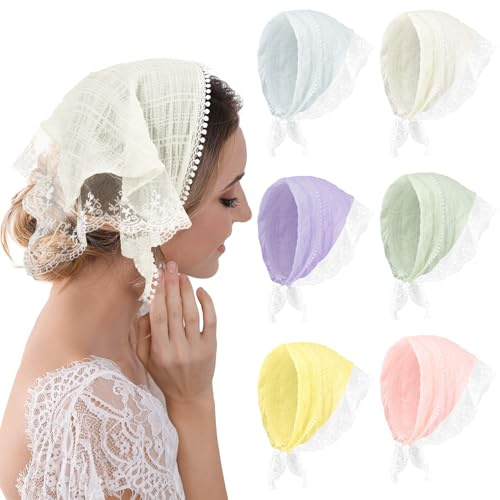 JATEBI 6 Pcs Lace Head Scarf Women Girls Elegant Cute Lace Hair Scarf Triangle Bandana Headband for Trend Female Women