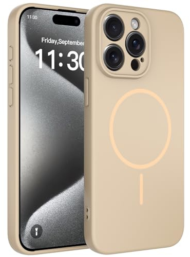YIBAMI Magnetic Silicone Phone Case for iPhone 15 Pro Max(6.7-inch),Beige | Compatible with MagSafe,Raised Lens Protection,Precise Cutouts,Responsive Buttons,Snug Fit,Fast Charging,Anti-Slip Grip