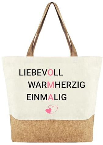 PIujsym Oma Geschenk Geburtstag, Geschenk für Oma Tasche, Jute Carrybag Shopper mit Reißverschluss, Zweifarbige Stofftasche mit Spruch Liebevoll Warmherzig Einmalig