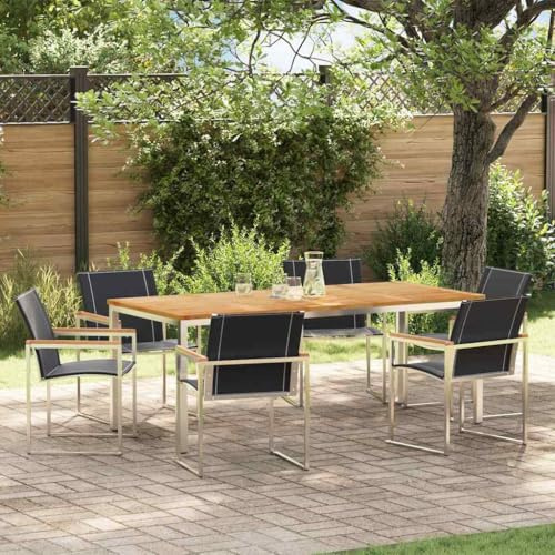 QJBSAVVA Gartenmöbel Set 7-Teilig aus Akazie Holz & Edelstahl 200 x 90 x 75 cm Modernes Design Robust und Langlebig für Garten Terrasse Balkon