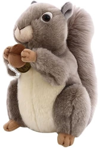 SMJWH Realistisches graues Eichhörnchen-Plüschtier, weiches Kuscheltier mit Nuss, Geschenk for, Jungen und Mädchen
