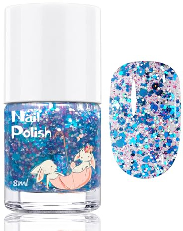 Kinder Nagellack wasserbasis - Schimmer Blau Abziehbar peel-off entfernbar Nagellack für Kinder Mädchen, Glitzer Kindernagellack Ungiftig Geschenk (Blau Glitzer)