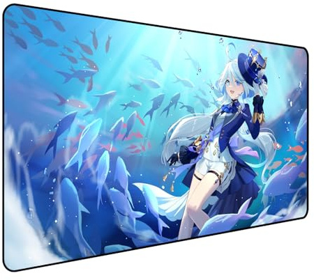 Genshin Impact Großes Gaming-Mauspad, Größe XXL, XL, Hu-Tao Anime-Mauspad, 90 x 40 x 0,3 cm, Tastatur-Mauspad, genähte Kanten, verbesserte Präzision und Geschwindigkeit, geeignet für PC und Laptop