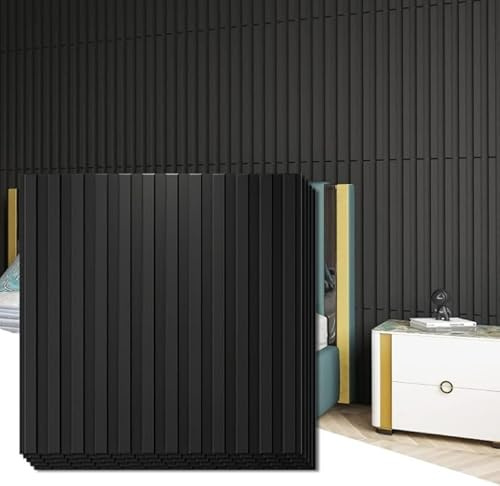 Miyacare 3D Wall Panels Notself-Adhesive PVC, 11.8x11.8 Wall Panel Kit, Waterproof Wall Paneling for Interior Wall Décor in Gaming Living Room TV Background (30, Black Vertical Pattern)