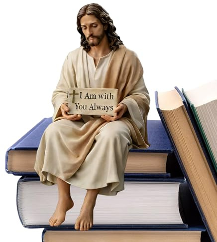 Arroopu Jesus-Figur aus Kunstharz, 11,9 cm, I Am With You Always, Jesu-Statue, Dekoration, handgefertigtes sitzendes Design, Jesu-Statue, Auto-Armaturenbrett, Heimbüro, Tischdekoration, religiöses
