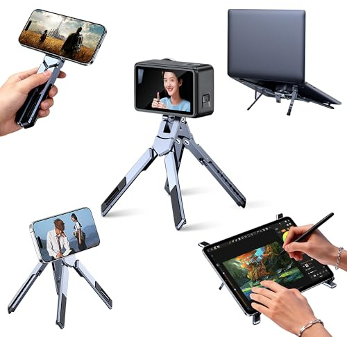 NANDADEVI Supporto magnetico portatile di alta qualità in alluminio per telefono, rialzo compatto e pieghevole per scrivania, laptop e supporto per tablet, altezza e angolo regolabili, leggero (grigio