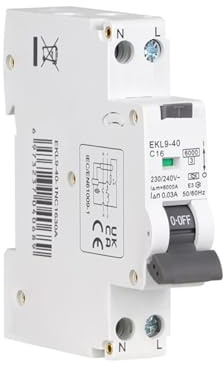 Disjoncteur différentiel automatique 6KA 1P+N 2P 16A 20A Courbe C avec protection contre les surintensités et les fuites 30mA EKL9-40RCBO Type A(32A)