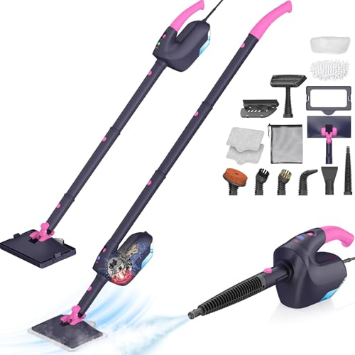 Upgraded Steam Mop with Detachable Handheld Steamer, Multi & Up 10-in-1 Steam Cleaner with 350ml Tank,10s Heat-Up, 7M Cord, 120℃ 1300W Powerful Floor Steam Mop for Hardwood Floors, Grout, Carpet