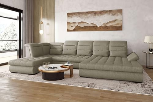 99rooms Toscana Wohnlandschaft Polsterecke Couchgarnitur Strukturstoff Neve Hellbraun Ottomane Rechts mit Schlaffunktion