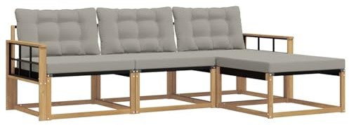 vidaXL Outdoor-Sofagarnitur mit Kissen 4 pcs Weiß und Hellgrau, Garten Sofa, modernes Eckmöbel, strapazierfähiges Set für die Terrasse, ideal zum Entspannen
