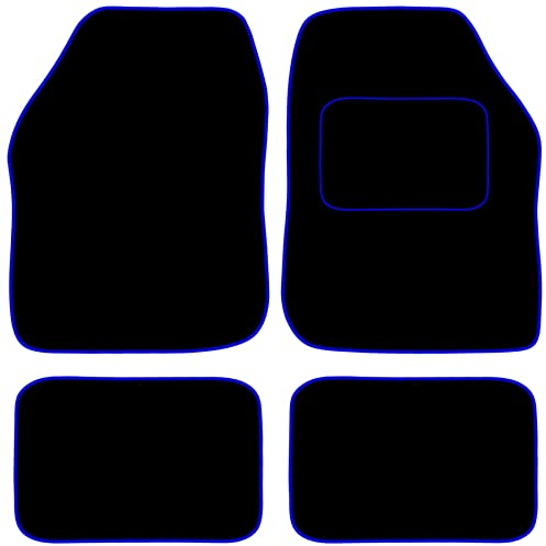 Carsio Universal Car or Van Floor Mats 4PC Set Non Slip Carpet with Blue Edging