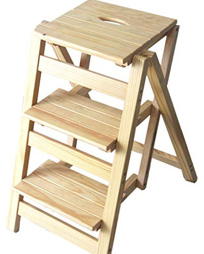 GJSN Einfach Und Bequem Klapptrittschemel, Holzleiter Treppe Regal Stehleiter 4-Schicht-Pedal Verbreiterte Sicherheit Tragbare Blumen Rack-Haushalt Küche Innen Für Erwachsene Amp;, Trittschemel Mit G