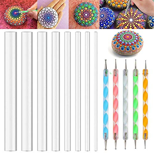 Mandala-Kunst-Punktierwerkzeuge, Steinmalerei-Set, Mandala-Kugel-Stifte, Punktierwerkzeuge, Nagelkunststifte, Acrylstäbe für DIY, Steinzeichnung, Polymerton, Töpferei, Handwerk, 13 Stück