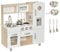 HOMCOM Cocina de Juguete de Madera con Fregadero Cocina de Inducción y Microondas Simulados con Accesorios Incluidos Cocina Infantil para +3 Años 74x30x81 cm Blanco