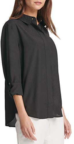 DKNY SPORTSWEAR Damen P8rmn500, Foundation-Roll TA Lang, Ärmel, Oberteil, schwarz, X-Klein