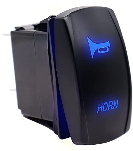 mxuteuk 12V Wasserdicht Horn Wippschalter Momentan kippschalter hupenschalter SPST 5polig Blau LED Licht Beleuchtet Hornschalter EIN/AUS Auto Armaturenbrett Schalter für Boat Marine Car RK1-06N-LB-BU