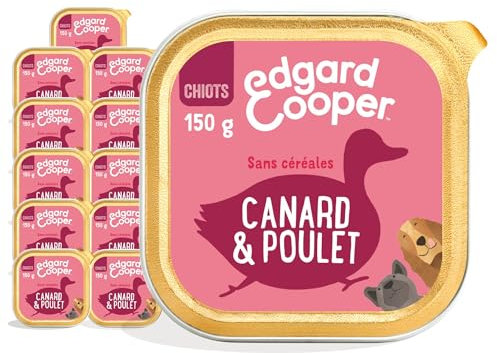 Edgard & Cooper Pâté Pour Chiot, (Canard & Poulet, 150g x 11), Sans Céréales, Viande fraîche et protéines de qualité, Vrais ingrédients pour chiens, Hypoallergénique, Sans sucres ajoutés