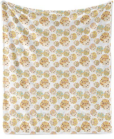 ABAKUHAUS Igel Weiche Kuscheldecke Sofadecke, Stachelig Bunte Creatures, Gemütlicher Plüsch für den Innen- und Außenbereich, 125 x 175 cm, Champagne und Multicolor