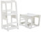 KYWAI® Montessori Lernturm ab 1 Jahr – 2-in-1 Learning Tower & Tisch – Lernturm ab 2 Jahre, klappbar, höhenverstellbar, sicheres & stabiles Design aus Holz für Küche & Bad (weiß)
