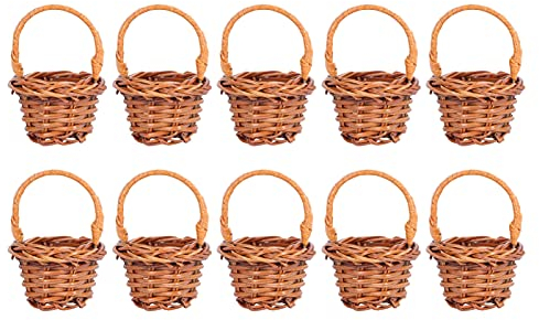Mini Rattan Körbchen mit Henkel: 10Stücke Klein Geflochtener Mini Weidenkorb Picknickkorb Henkelkorb Hochzeit Streukorb Blumenkinder Körbchen für Landhaus Deko Tischdeko