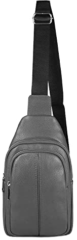 OBC Made IN Italy Leder Tasche Crossbody Bodybag Sling Rucksack Crossover Schultertasche Brusttasche Umhängetasche Bag Damen Herren Unisex Dunkelgrau