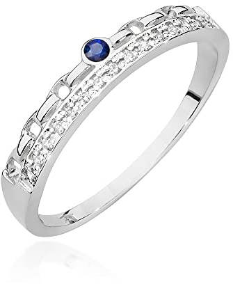 MARKO Weißgold Damen Gold Verlobungsring mit 0,05Ct Saphir und 0,13Ct Diamanten, 14 Karat Gold (585) | Goldring inklusive Box | Goldring für Frauen (Saphir, 65 (20.8))