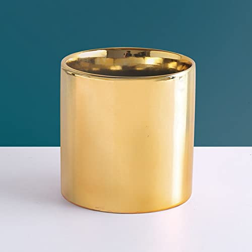The Nordic Galvanisierte Keramik-Blumentopf, Roségold, Silber, Sukkulenten, Blumentopf, Pflanze, Haus, Garten, Büro, Schreibtisch-Dekoration (Gold, 14 x 14 cm)