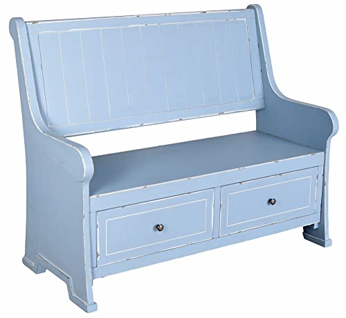 PALAZZO INT Truhenbank „Villa Viola“ – Landhausstil Sitzbank aus altem Holz im Shabby-Chic-Used-Look mit 2 Schubladen (30×49×18 cm), Sitzhöhe 43 cm, H98×B123×T45 cm frf122