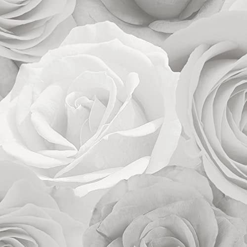Melany Rose Floral Wallpaper World of Wallpaper - Ideal for Lounges, Bedrooms, Dining Rooms and Hallways (Grey)