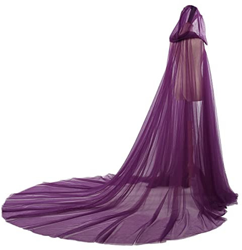 GRACEART Mantello da sposa con cappuccio lungo sul retro in tulle da elfo cappella velo mantiglia, Viola, Taglia unica