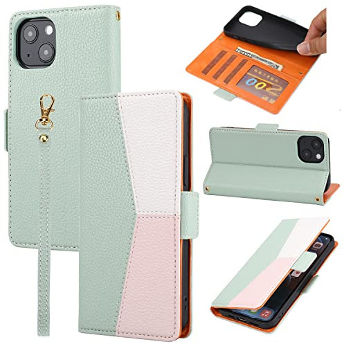 ZCDAYE Case for iPhone 14, iPhone 14(6.1 inches) Wallet Phone Case, Splicing Color Flip Premium Leather Case Cover for iPhone 14(6.1 inches) - Green