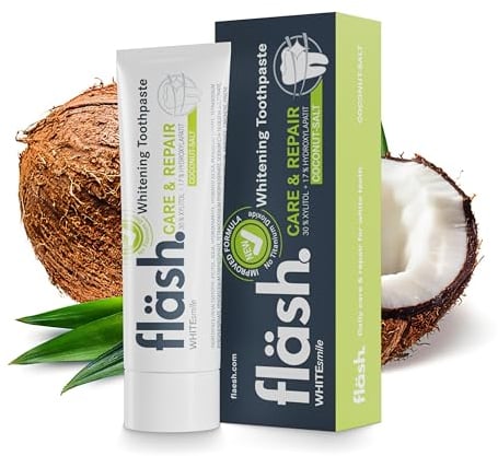 fläsh Zahnaufhellung | Zahnpasta für weiße Zähne | bleaching Zähne | Bleaching Zahnpasta | teeth whitening toothpaste | Whitening Zahnpasta | Zähne aufhellen | Made in Germany | Cocos-Salz