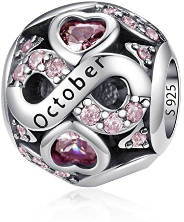 925 Sterling Silber Geburtsstein Charms Anhänger mit 5A Cubic Zirkonia Dangle Beads Charms,Openwork Perlen Liebesherz Anhänger für Pandora Europäische Charme Armband Schmuck